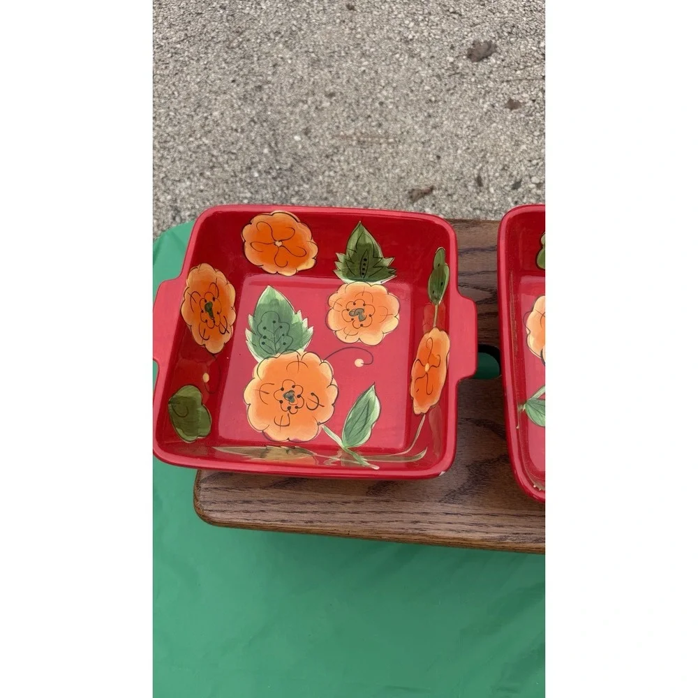 Temp-tations Poppy Passion 2 Qt Square Bowls Set‎ of 2 Red Floral Bakeware